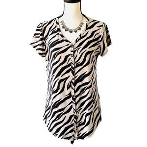 BOMBOM Animal Print Short Sleeve Button Up Top Size Medium